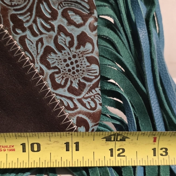 NWT Myra Effervescence Leather And Hair-On Tooled Turquoise Shoulder Bag - Picture 15 of 16